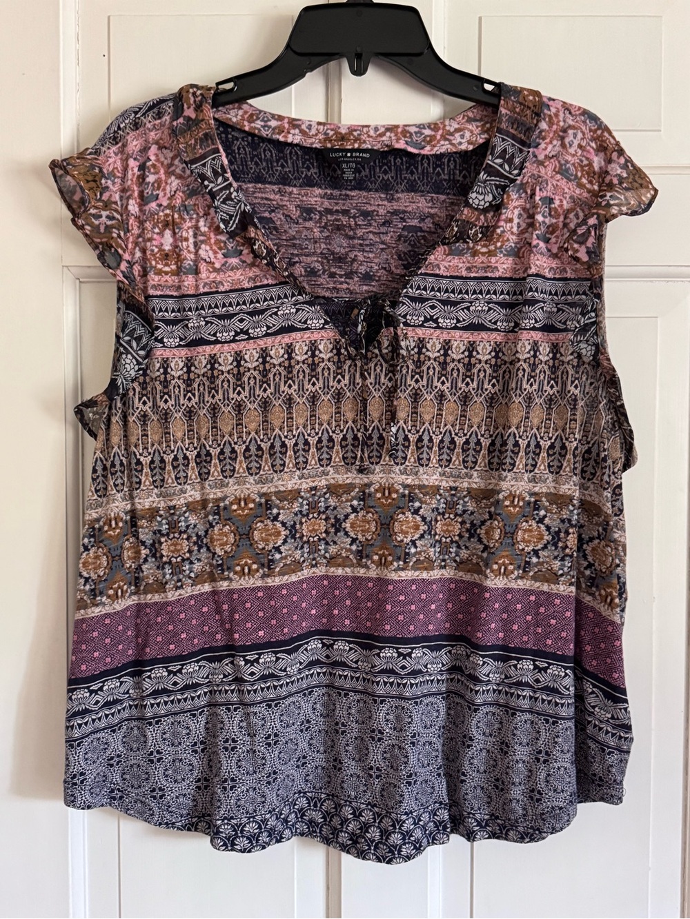 Lucky Brand Multi Colored Cap Sleeve Blouse